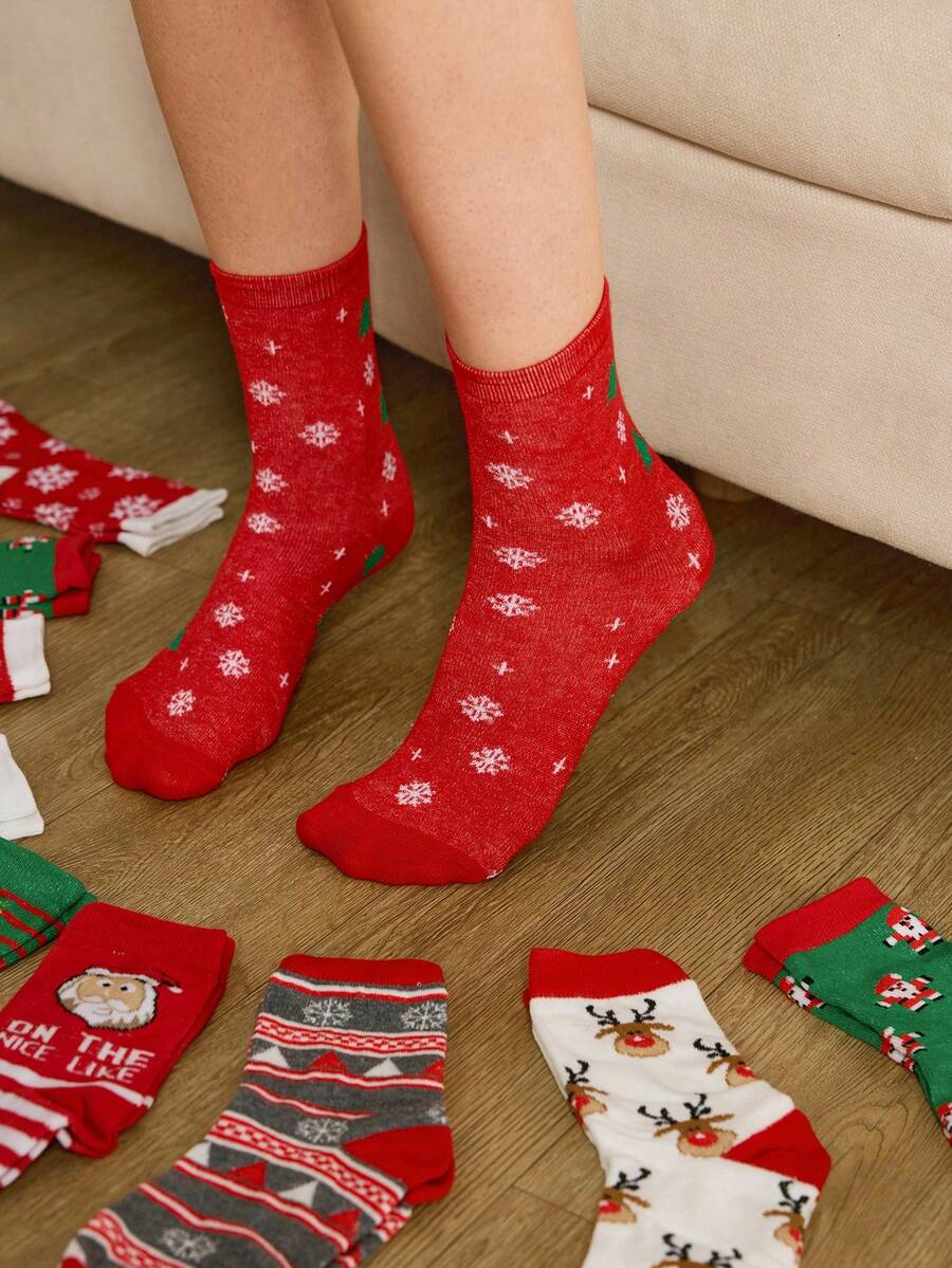 Y2Kool 10 Pairs Women's Assorted Christmas & Holiday Themed Mid-Calf Socks - Multicolor - View 1