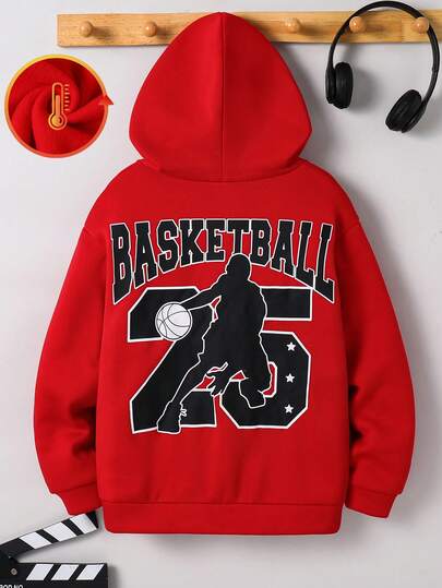 SHEIN Tween Boys' Casual Everyday Versatile Comfortable Graphic Print Loose Fit Pullover Hoodie Sweatshirt