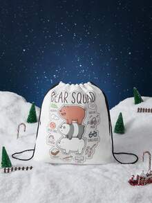 We Bare Bears X SHEIN Cartoon & Letter Print Travel Drawstring Bags, Multi-Size Storage Pouches - White - View 2