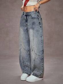 Jeanoix Y2K 低腰复古休闲时尚水洗宽松牛仔裤 - 淺色水洗藍 - 查看 3