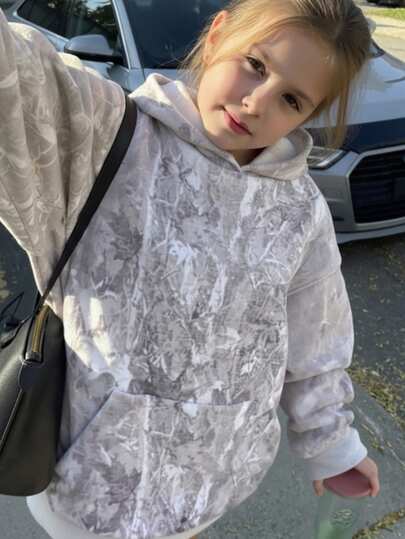 SHEIN YoungYoung Girl Popular Printed Loose Sweatshirt, All-Match Casual Daily Fashion Versatile Streetwear Sweatshirt Graphic Sweatshirts Y2k Gray Sweatshirt Abstract Print Sweatshirt Marble Sweatshirt, In Fall/Winter