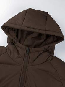 Manfinity Homme Loose Men's Hooded Zipper Padded Coat Without Sweater - Coffee Brown - View 3