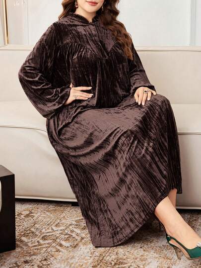 Al Najma Plus Size Women's Solid Color Lantern Sleeve Loose Elegant Arabic Style Dress