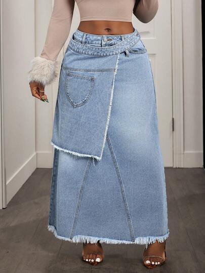 Slaydiva 女士休闲毛边牛仔迷你裙