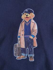 PrepCrw 1pc Tween Boys Elegant School Style Casual Urban Puppy Graphic Navy Blue Hoodie Pullover Sweater, Suitable For Outings, Gatherings, Back To School, Winter - Navy Blue - View 4