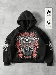 ROMWE MEN Grunge Punk sweat-shirt à capuche ample pour hommes avec imprimé graphique, style de rue rétro - Noir - Voir 1