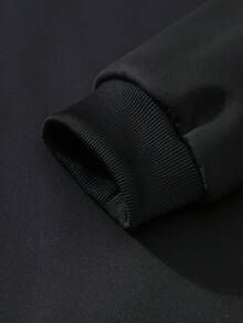 Manfinity Homme 男士保暖休闲宽松连帽衫，秋冬黑色印花长袖上衣 - 黑色 - 查看 5