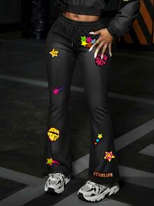 Rovax Bộ 2 món áo nỉ dài tay có mũ trùm đầu và quần dài thường ngày cho nữ - màu đen - Xem 5