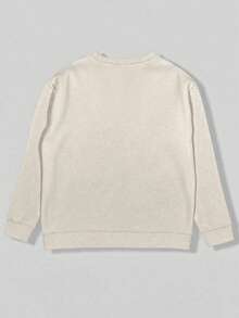 SHEIN LUNE Women's Soft Round Neck Knit Sweater With Colorful Bowknot Pattern, Comfortable Long Sleeve Casual Top Suitable For Daily Wear - Apricot - View 2