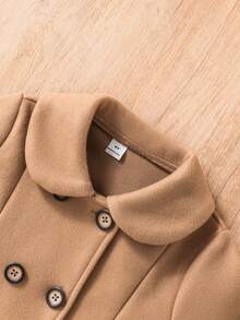 SHEIN Elladie kids 女童黑色双排扣荷叶领大衣 - 卡其色 - 查看 3