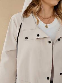 Rosumi Plus Size Women's Solid Color Long Sleeve Single-Breasted Casual Hooded Trench Coat, Casual Minimalist Style For Everyday Wear,Going Out, Hooded Long Coat For Women, Women Trench Coat With Hood,Fall Clothes For Women