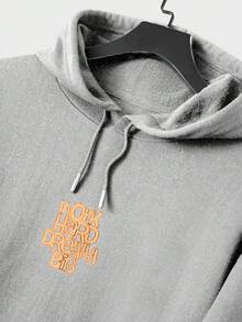 SHEIN Cottnline Men's Casual Letter Print Hoodie And Sweatpants Set, Autumn/Winter - Grey - View 3
