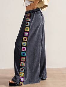 Bohemela 大码女式抽绳腰钩编喇叭裤宽松休闲裤 - 黑色 - 查看 7