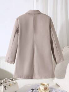 Tween Girls' Elegant Chic Academic Style Pearl Button Decor Long Sleeve Pocket Woolen Jacket, Khaki, Autumn/Winter - Khaki - View 2