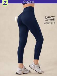 OutZeal Women Outdoor Leggings Running Gym Outfit Quick-Drying Mesh Design Tummy Control High-Waist With Back Pocket - Navy Blue - View 10