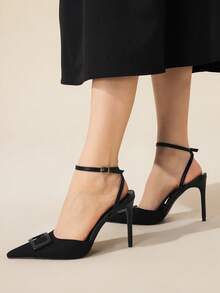 CUCCOO BASICS Women's Pointed Toe Buckle Design Fashion High Heels For Daily Wear - Black - View 8