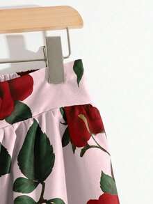 GlowEve 女式优雅休闲大花灰棕色喇叭裙 - 粉色 - 查看 3