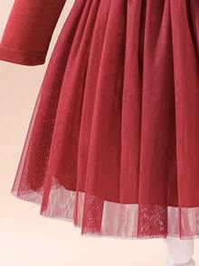 Glamorique Kids Girls' Halloween Mesh Skirt, Suitable For Girls' Daily, Birthday Party, And Other Occasions - Burgundy - View 3