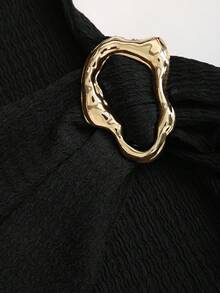 Sweetra 女士立领收腰极简喇叭袖修身中长连衣裙