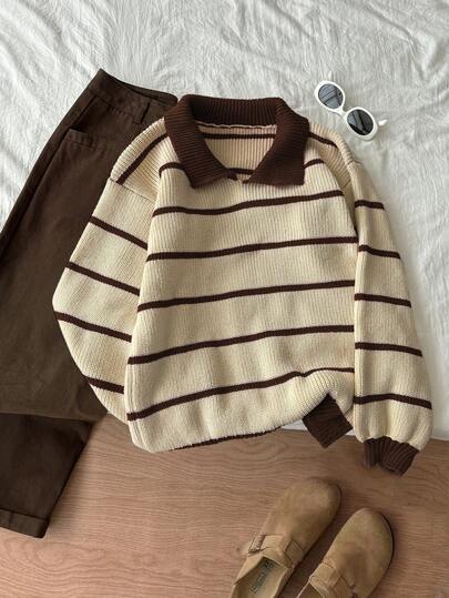 Elamini 女式休闲拼色条纹针织高领毛衣，秋冬