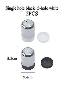 مجموعة برطمانات التوابل المحمولة، 2 قطعة من رشاشات الملح والفلفل من الفولاذ المقاوم للصدأ للمطبخ والتخييم في الهواء الطلق - أبيض وأسود - مشاهدة 9
