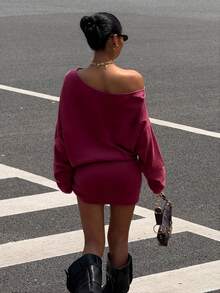 Muchica 女士新款秋季抓绒斜领长袖修身连衣裙