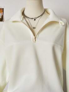 青少年女童翻领半拉链落肩宽松抓绒卫衣 - 杏色 - 查看 4