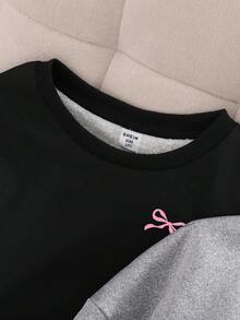 SHEIN Tween 女童宽松休闲简约舒适圆领套头衫，多件装 - 彩色 - 查看 5