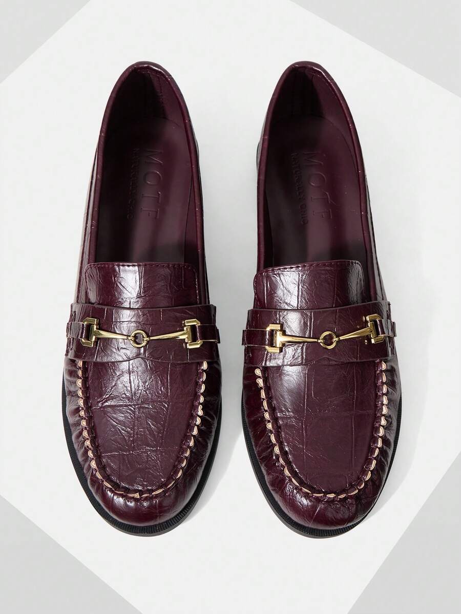 MOTF WOMEN COMFORTABLE RETRO BRITISH STYLE LOAFERS, FASHIONABLE & ELEGANT - Burgundy - View 1