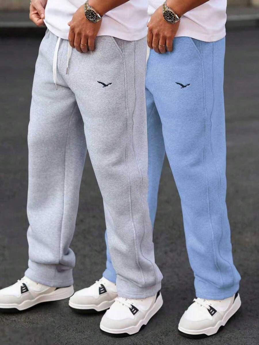 Manfinity Homme Quần thể thao nam dáng rộng, có dây rút, túi hông, thêu hình đại bàng, thích hợp cho tập gym. - Nhiều màu - Xem 1