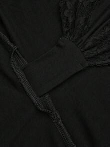 Lyrianda Women's V-Neck Criss-Cross Lace Trim T-Shirt Top, Early Autumn - Black - View 8