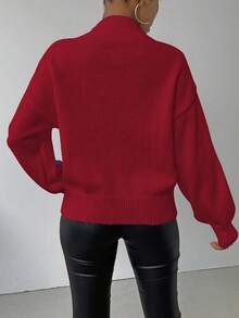 SHEIN LUNE 女士休闲 3D 图案毛衣，秋冬 - 酒紅色 - 查看 2