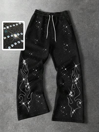 Street Life Men's Casual Sweatpants With Rhinestone Decoration
