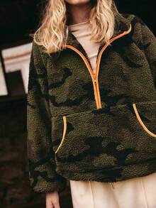 Medorelle 女士立领长袖宽松运动上衣 - 軍綠色 - 查看 3