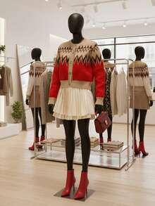 Briarwyn Women's Casual Color Block Cardigan, Autumn/Winter,Christmas,New Year.Old Money Style,Preppy Style - Red - View 8