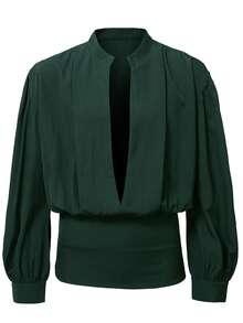 Manfinity AFTRDRK Men's Solid Deep V-Neck Fashionable Sexy Long Sleeve Shirt Sexy Men Shirt Men Green Dress Shirt Green Button Up Men's Dress Shirt Puffed Sleeve Shirt Dark Green Shirt Boyfriend/Husband Gift, Anniversary Gift Party Christmas - Dark Green - View 7