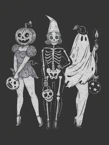 INAWLY Áo thun cổ tròn tay ngắn in họa tiết Halloween cỡ lớn, thoải mái, đa năng - Màu xám đen - Xem 3