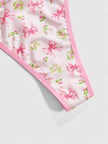 ROMWE 3pcs/Set Kawaii Bow, Floral, Rabbit & Cherry Printed Bow Women's Himekaji G-String Panties - Pink - View 4