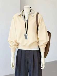 INAWLY Women's Patchwork Long Sleeve Sweatshirt With 2 In 1 Design - Apricot - View 3