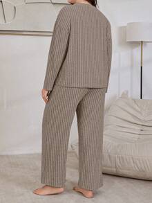 Lazeform Ribbed Soft Fleece Button-Up Loungewear Set Winter Clothes