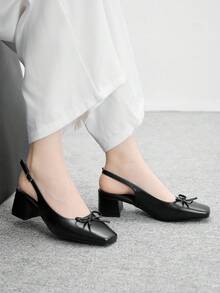 CUCCOO BIZCHIC 女士经典蝴蝶结装饰露跟中跟鞋，黑色，适合工作和日常穿着。 - 黑色 - 查看 5