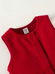 Maija Kids Classic Fashion Versatile Party & Casual Elegant Minimalist Wine Red Stiff Woolen Collar Short Jacket With Metal Rose Button Decor, Paired With Round Neck Sleeveless Simple Waist Dress, Casual Elegant Suit Suitable For Christmas