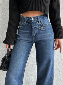 SHEIN Tall Tall High Waist Belt Detailed Straight Jean