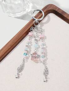 ROMWE Kawaii 1pc Ins Style Cute & Fashionable Hollow Chain Wing Star Resin Crystal Rhinestone Beaded Pendant Keychain, Suitable For Women/Girls Daily Wear, Holiday Gift - Multicolor - View 4