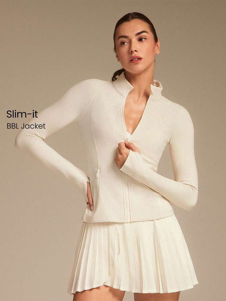 FeatherFit™ Slim-It Streamline Performance Secure Pockets Zip Up Long Sleeve Jacket Low Impact Yoga Pilates Daily Valentine's Day