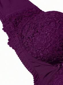 DesireSculpt 1pc Women's Embroidered Lace Adjustable Comfortable Underwire Bra - Purple - View 7