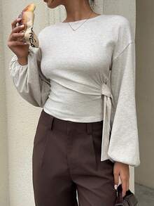 Siren Gaze 女式休闲纯色收腰T恤，秋季