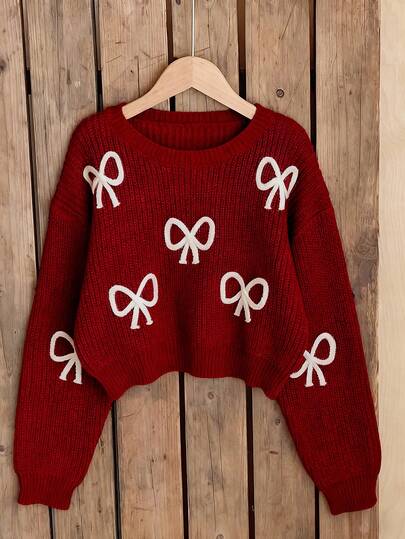 Sparklyn 女童新款时尚百搭可爱蝴蝶结针织套头衫