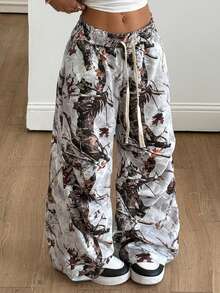 Coolane Women's Winter Clothes Streetwear Casual Basic Striped Tree Branch Pattern Graphics Wide Leg Sweatpants - Multicolor - View 2