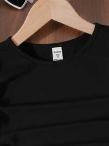 SHEIN 年轻女孩时尚修身休闲圆领荷叶边喇叭袖长袖T恤，喇叭袖圆领套头衫，适合秋冬季日常穿着、居家、聚会，也可与姐妹装搭配。 - 黑色 - 查看 4